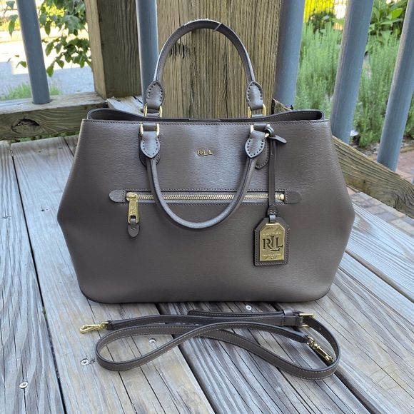 Ralph Lauren Satchel Bag Newbury Sabine Leather Satchel Bag in Falcon Gray - Picture 1 of 16